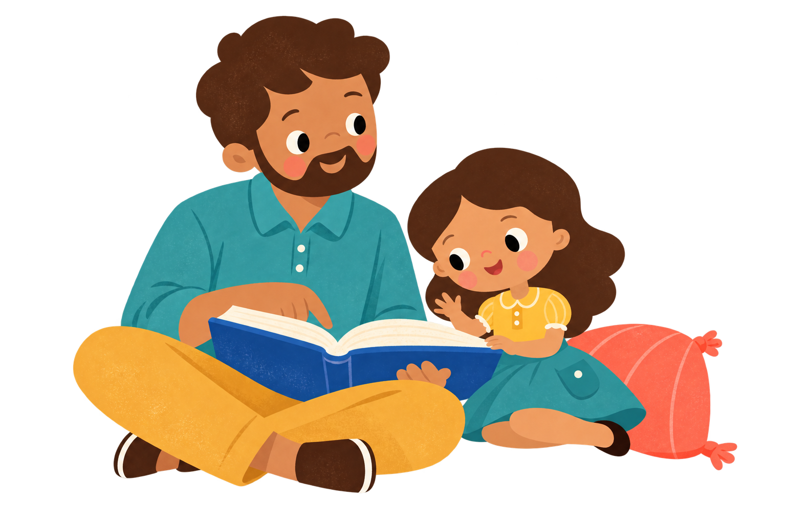 A father and little girl reading an open Bible together.