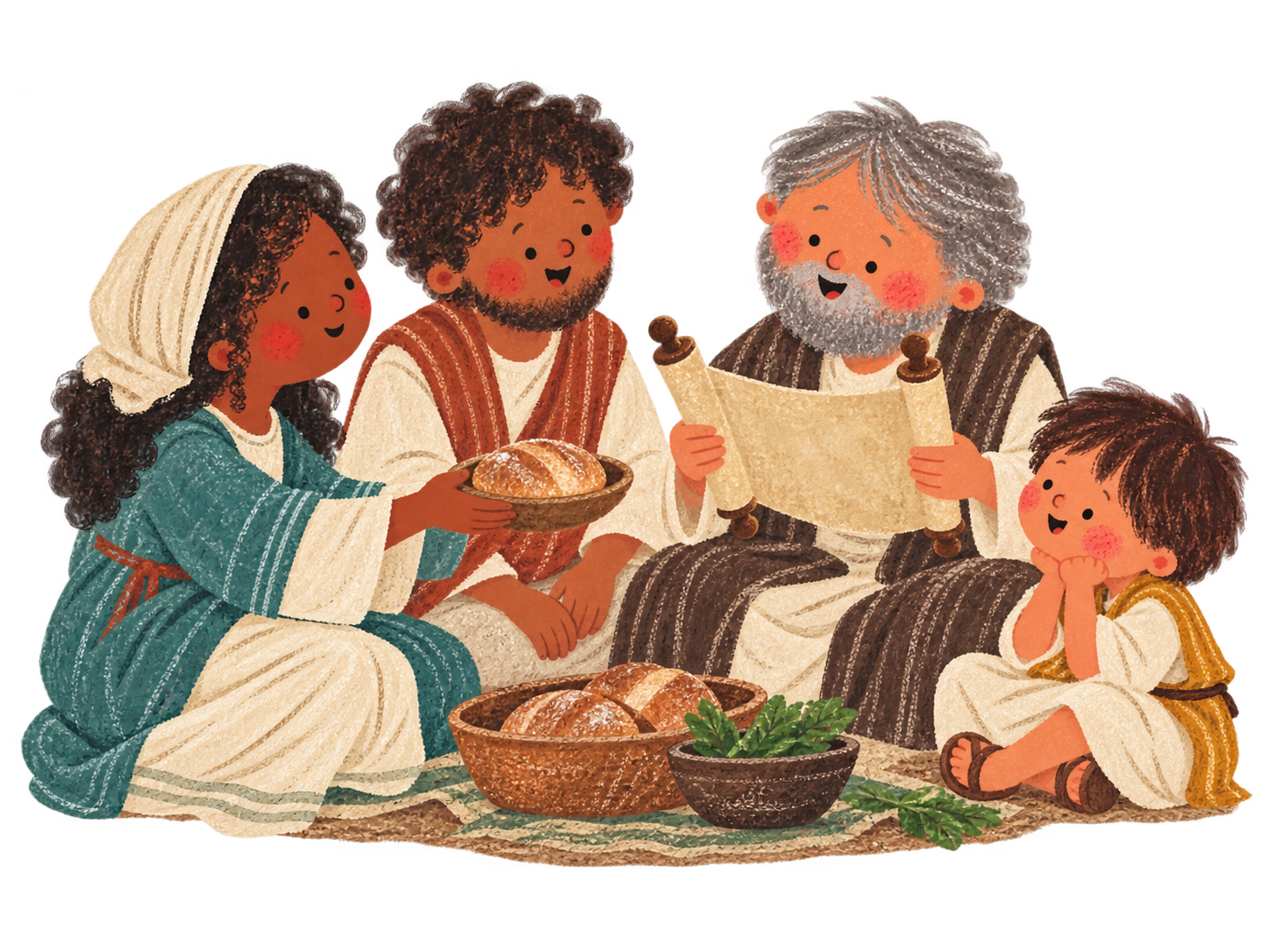 Early Christians listening to Scripture and sharing bread.